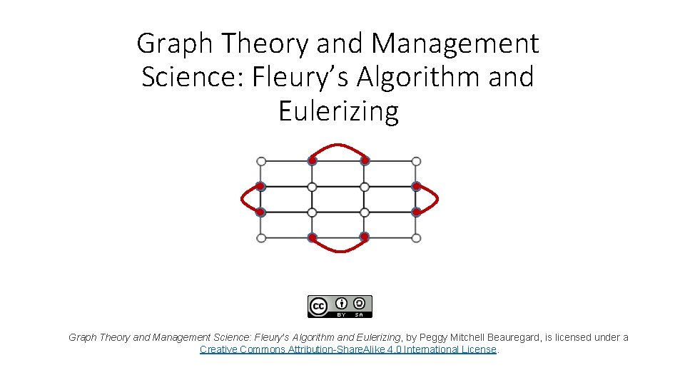 Graph Theory and Management Science: Fleury’s Algorithm and Eulerizing Graph Theory and Management Science: Graph Theory and Management Science: Fleury’s Algorithm and Eulerizing Graph Theory and Management Science: