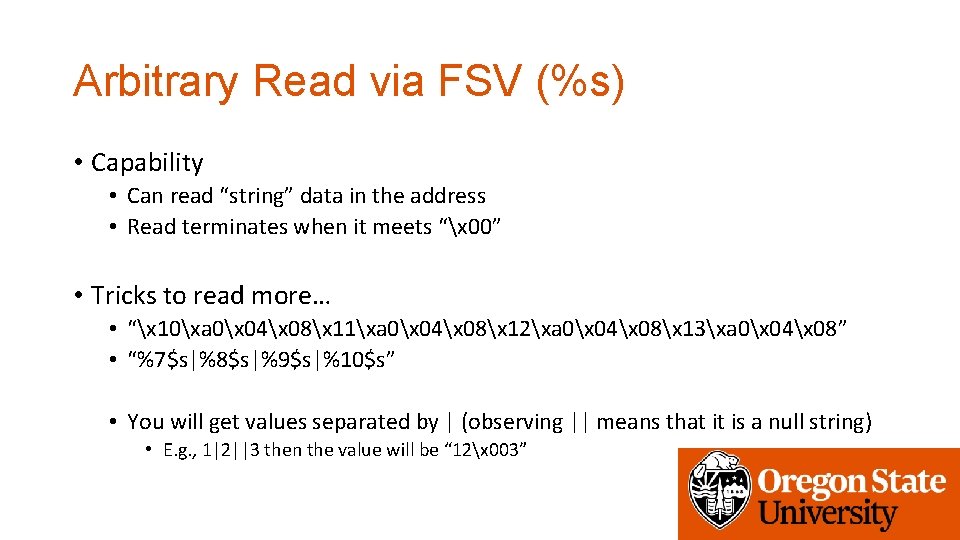Arbitrary Read via FSV (%s) • Capability • Can read “string” data in the