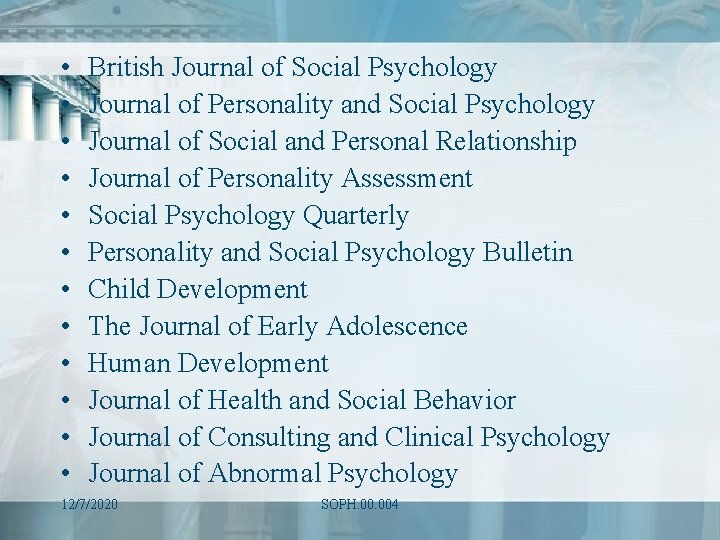 • • • British Journal of Social Psychology Journal of Personality and Social • • • British Journal of Social Psychology Journal of Personality and Social