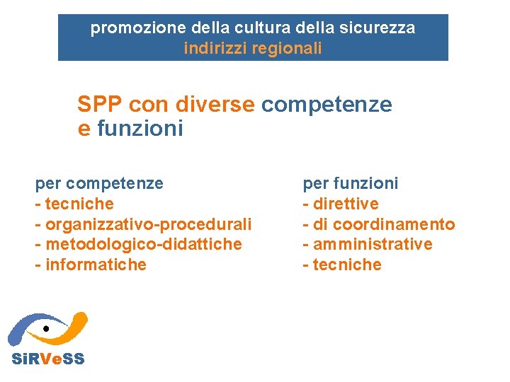 promozione della cultura della sicurezza indirizzi regionali SPP con diverse competenze e funzioni per