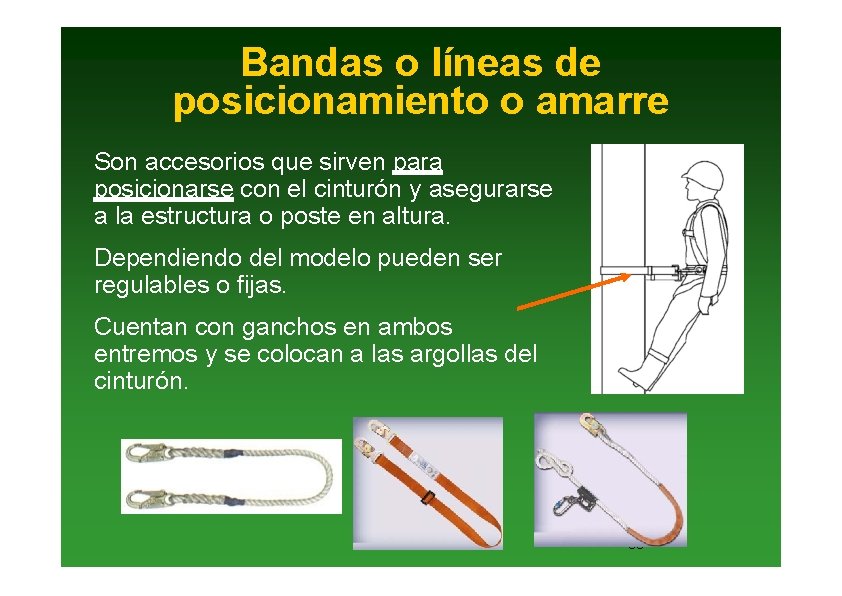 Bandas o líneas de posicionamiento o amarre Son accesorios que sirven para posicionarse con