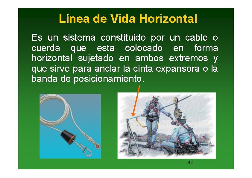 Línea de Vida Horizontal Es un sistema constituido por un cable o cuerda que