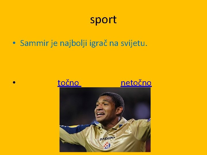 sport • Sammir je najbolji igrač na svijetu. • točno netočno 