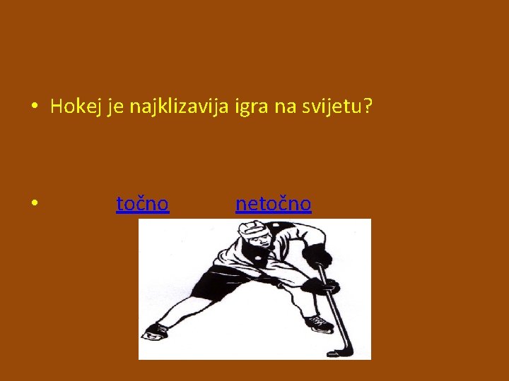 • Hokej je najklizavija igra na svijetu? • točno netočno 