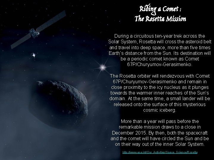 Riding a Comet : The Rosetta Mission During a circuitous ten-year trek across the