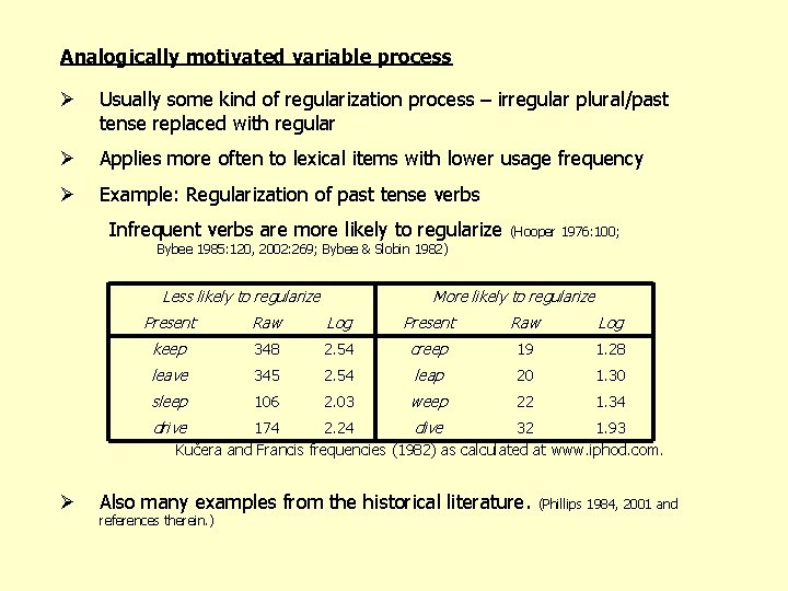 Analogically motivated variable process Ø Usually some kind of regularization process – irregular plural/past