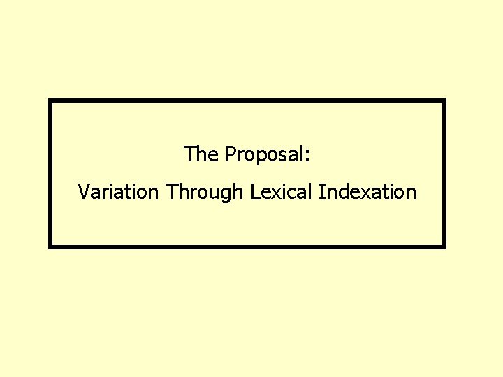 The Proposal: Variation Through Lexical Indexation 