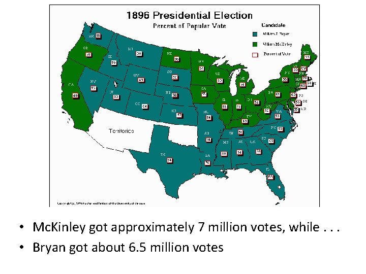  • Mc. Kinley got approximately 7 million votes, while. . . • Bryan