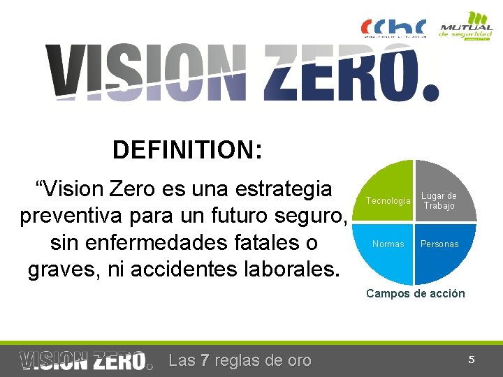 DEFINITION: “Vision Zero es una estrategia preventiva para un futuro seguro, sin enfermedades fatales