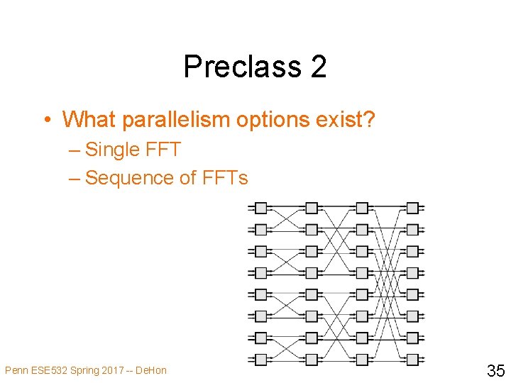 Preclass 2 • What parallelism options exist? – Single FFT – Sequence of FFTs