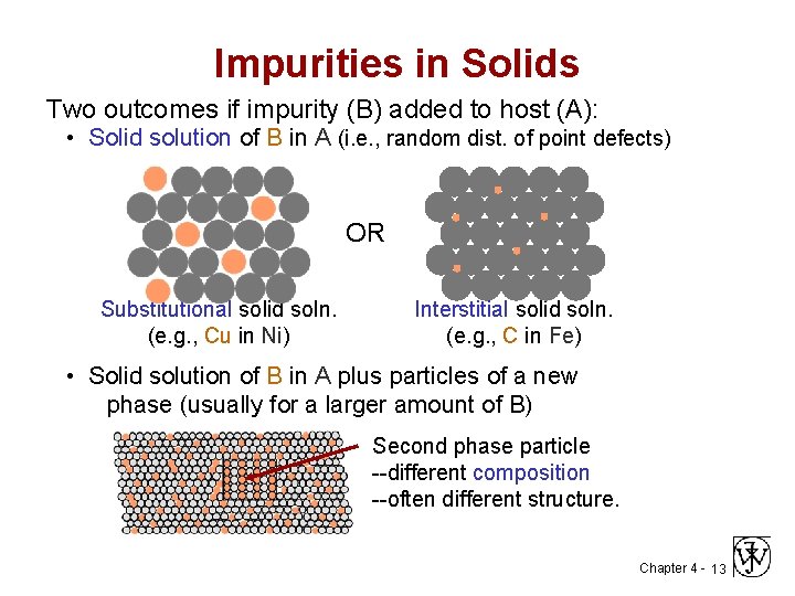 Impurities in Solids Two outcomes if impurity (B) added to host (A): • Solid