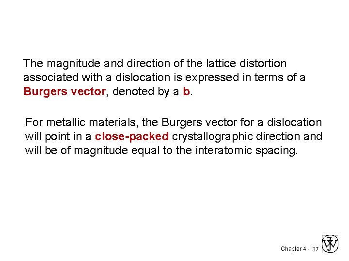 The magnitude and direction of the lattice distortion associated with a dislocation is expressed