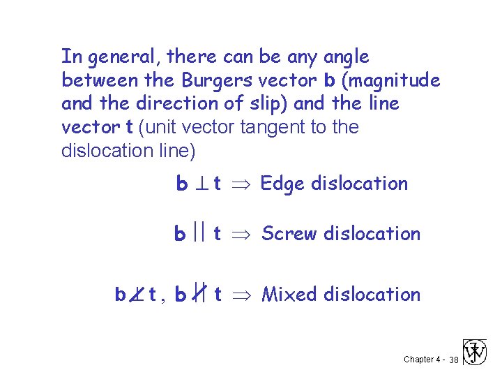In general, there can be any angle between the Burgers vector b (magnitude and