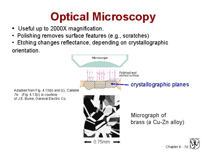 Optical Microscopy • Useful up to 2000 X magnification. • Polishing removes surface features