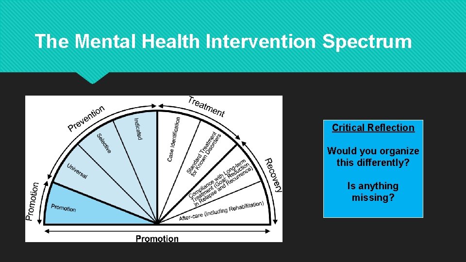 The Mental Health Intervention Spectrum Critical Reflection Would you organize this differently? Is anything