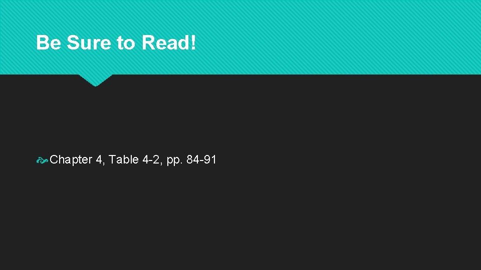 Be Sure to Read! Chapter 4, Table 4 -2, pp. 84 -91 