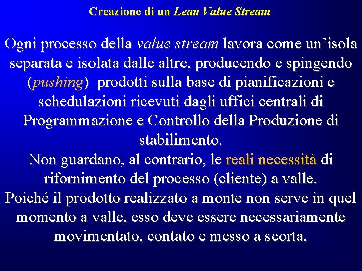 Creazione di un Lean Value Stream Ogni processo della value stream lavora come un’isola Creazione di un Lean Value Stream Ogni processo della value stream lavora come un’isola
