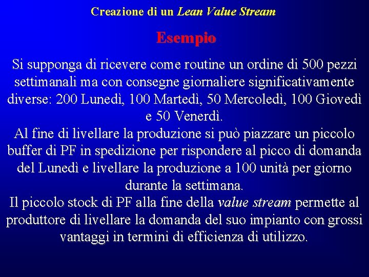 Creazione di un Lean Value Stream Esempio Si supponga di ricevere come routine un Creazione di un Lean Value Stream Esempio Si supponga di ricevere come routine un