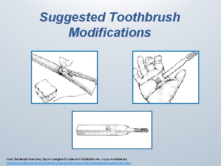 Suggested Toothbrush Modifications From the Dental Care Every Day: A Caregiver’s Guide. NIH Publication