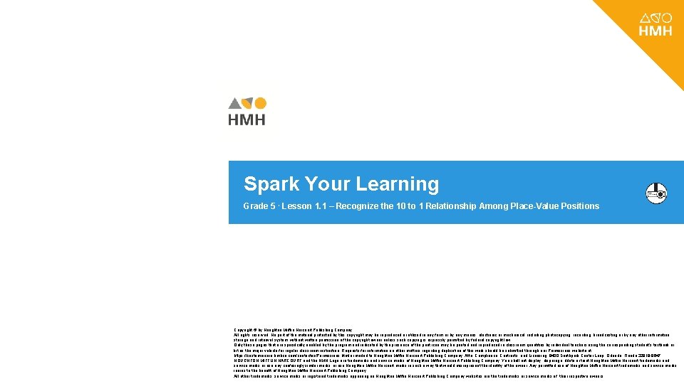 Spark Your Learning Grade 5 • Lesson 1. 1 – Recognize the 10 to