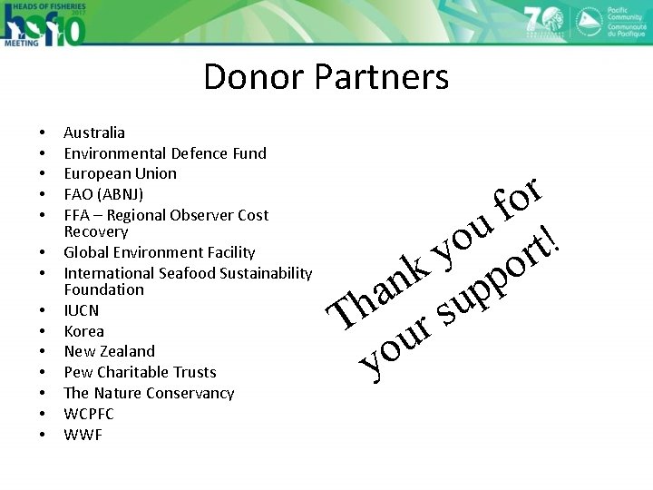 Donor Partners • • • • Australia Environmental Defence Fund European Union FAO (ABNJ)
