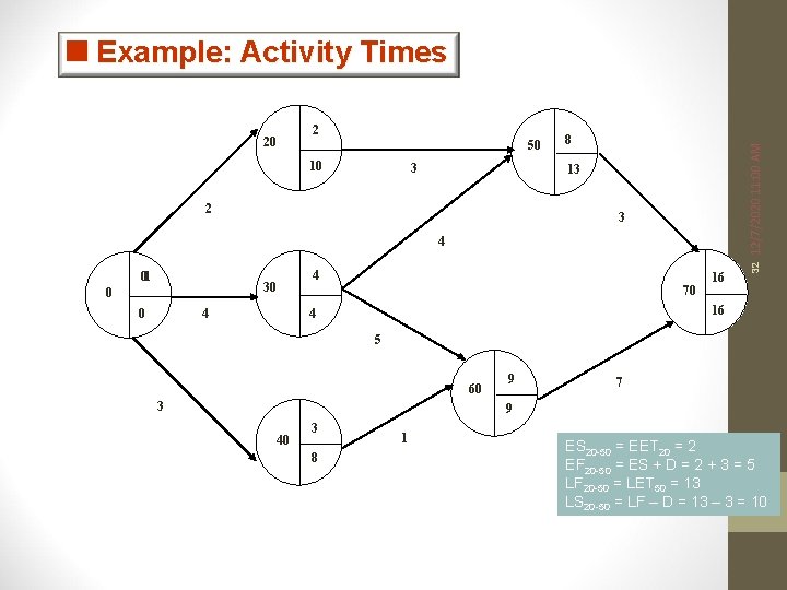 <Example: Activity Times 50 10 3 8 12/7/2020 11: 00 AM 2 13 2