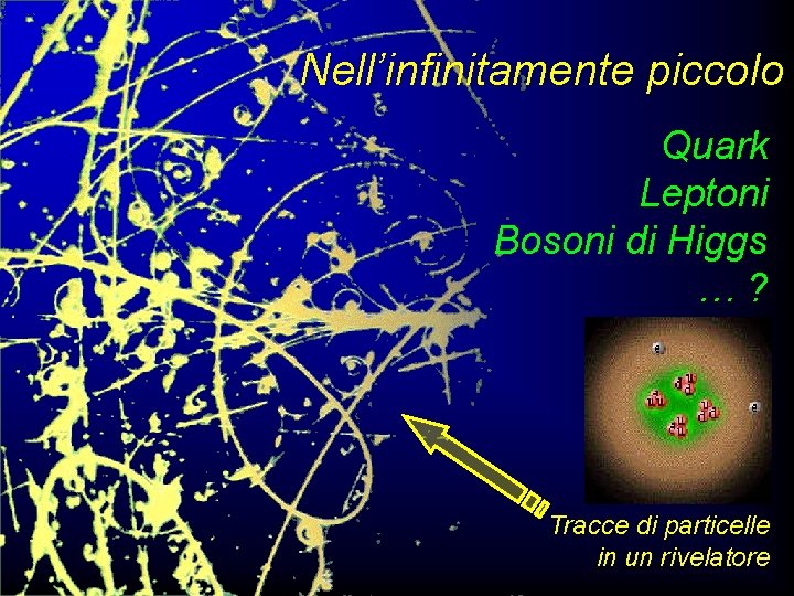 Nell’infinitamente piccolo Quark Leptoni Bosoni di Higgs …? Tracce di particelle in un rivelatore