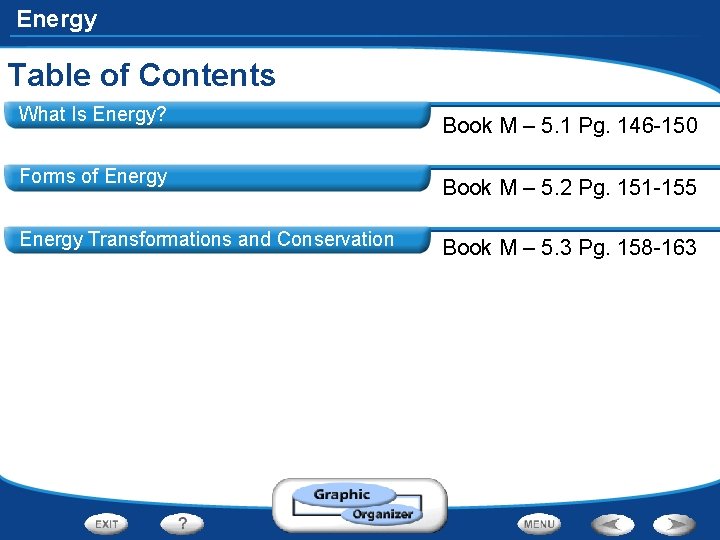 Energy Table of Contents What Is Energy? Book M – 5. 1 Pg. 146