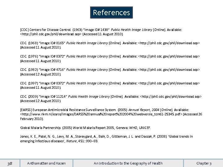 References [CDC] Centers for Disease Control. (1963) “Image ID# 1438” Public Health Image Library