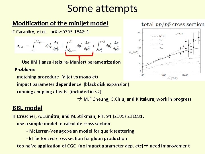 Some attempts Modification of the minijet model F. Carvalho, et al. ar. Xiv: 0705.