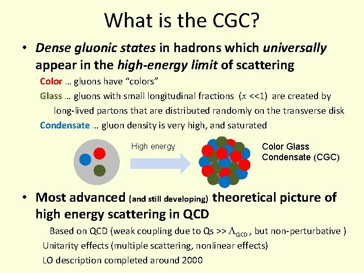 What is the CGC? • Dense gluonic states in hadrons which universally appear in