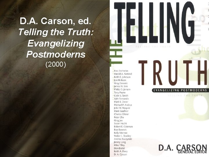 D. A. Carson, ed. Telling the Truth: Evangelizing Postmoderns (2000) 