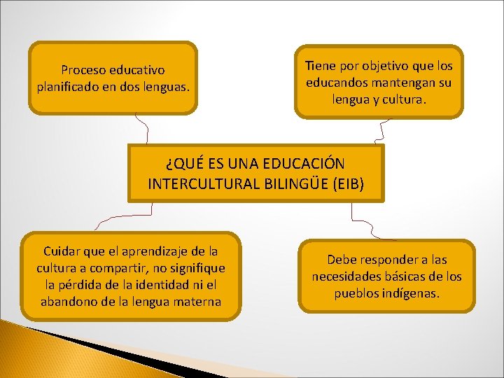 Proceso educativo planificado en dos lenguas. Tiene por objetivo que los educandos mantengan su