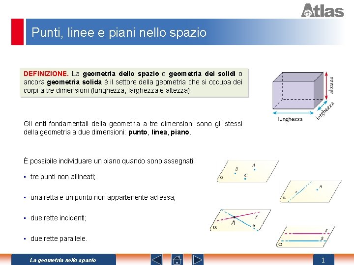 Punti, linee e piani nello spazio DEFINIZIONE. La geometria dello spazio o geometria dei