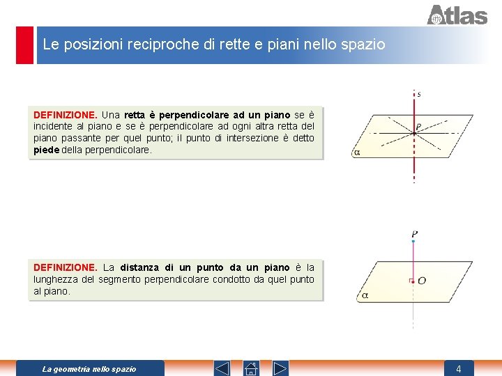 Le posizioni reciproche di rette e piani nello spazio DEFINIZIONE. Una retta è perpendicolare