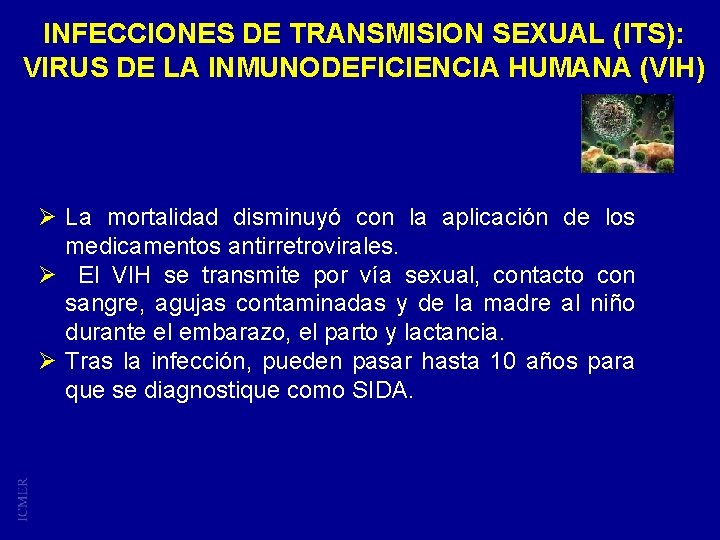 INFECCIONES DE TRANSMISION SEXUAL (ITS): VIRUS DE LA INMUNODEFICIENCIA HUMANA (VIH) Ø La mortalidad