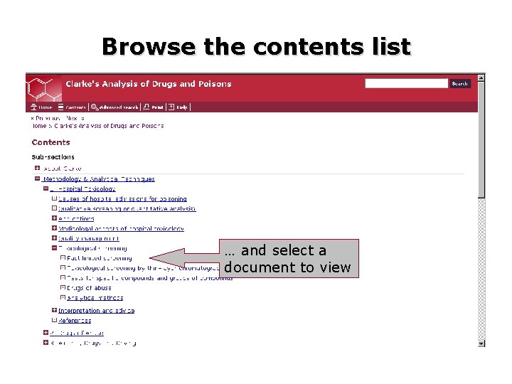 Browse the contents list … and select a document to view 