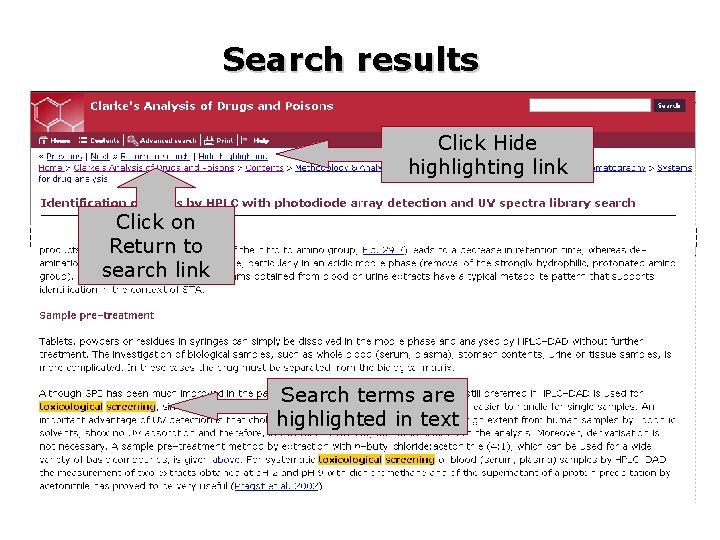 Search results Click Hide highlighting link Click on Return to search link Search terms