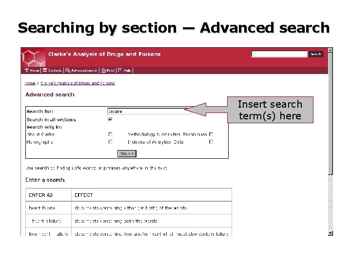 Searching by section — Advanced search Insert search term(s) here 