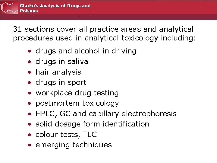 31 sections cover all practice areas and analytical procedures used in analytical toxicology including: