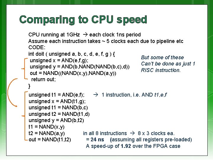 Comparing to CPU speed CPU running at 1 GHz each clock 1 ns period