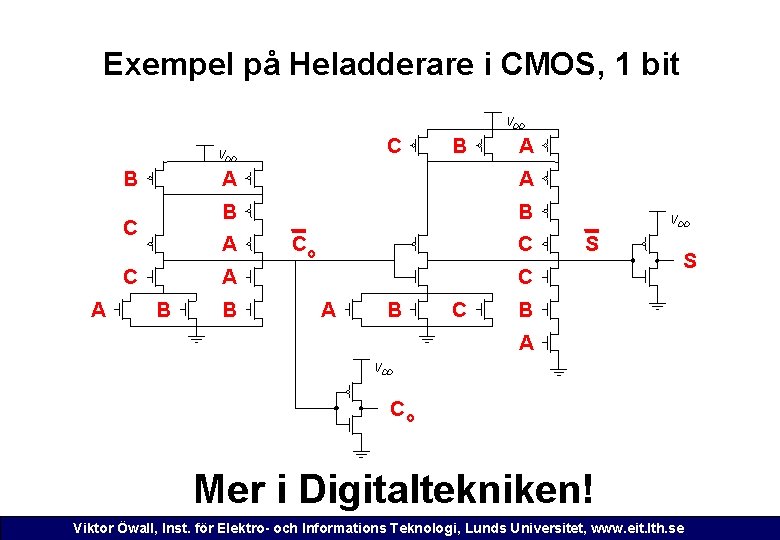 Exempel på Heladderare i CMOS, 1 bit VDD C VDD B C A A