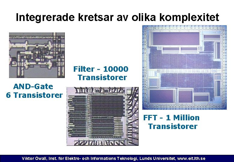 Integrerade kretsar av olika komplexitet Filter - 10000 Transistorer AND-Gate 6 Transistorer FFT -