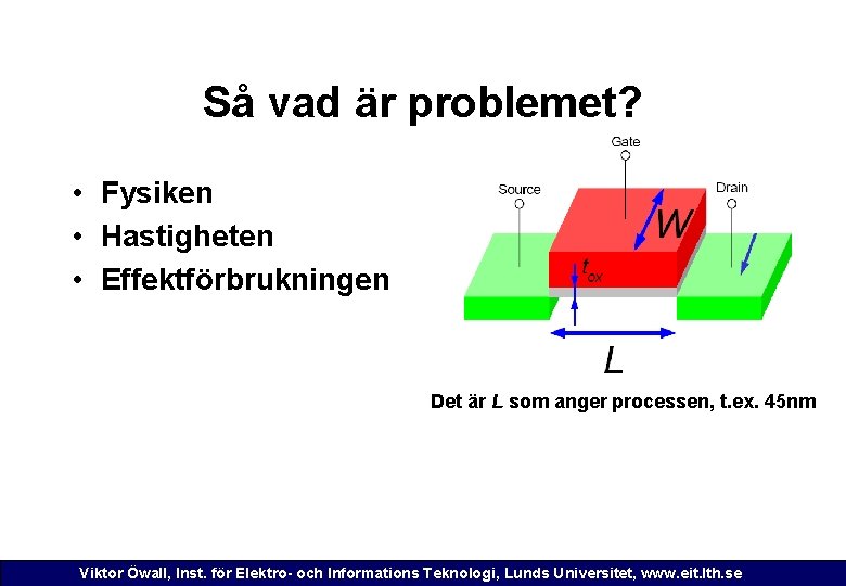 Så vad är problemet? • Fysiken • Hastigheten • Effektförbrukningen Det är L som