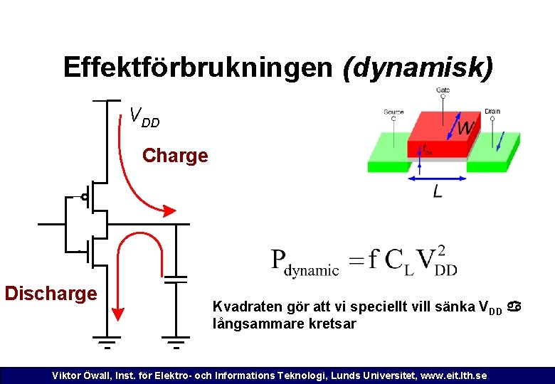 Effektförbrukningen (dynamisk) VDD Charge Discharge Kvadraten gör att vi speciellt vill sänka VDD a