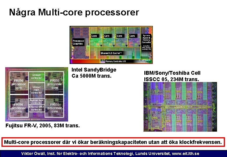 Några Multi-core processorer Intel Sandy. Bridge Ca 5000 M trans. IBM/Sony/Toshiba Cell ISSCC 05,