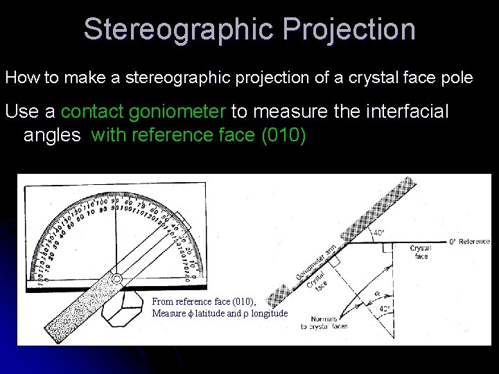 Stereographic Projection How to make a stereographic projection of a crystal face pole Use