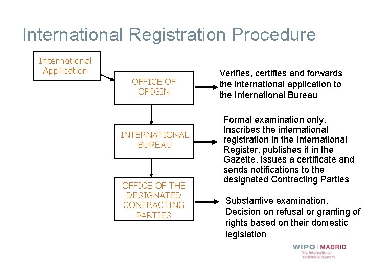 International Registration Procedure International Application OFFICE OF ORIGIN INTERNATIONAL BUREAU OFFICE OF THE DESIGNATED