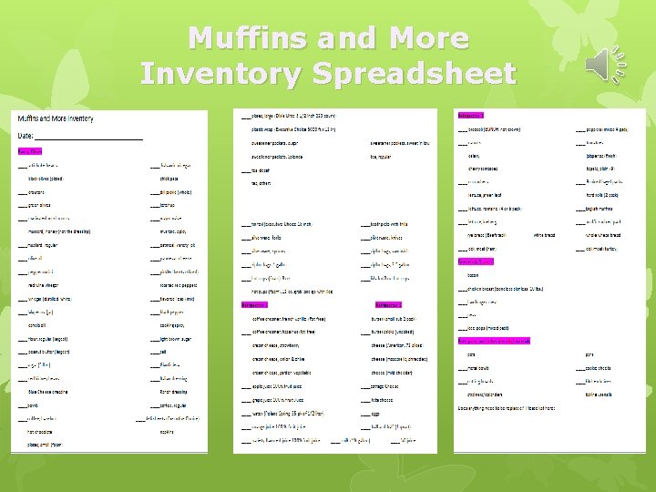Muffins and More Inventory Spreadsheet 