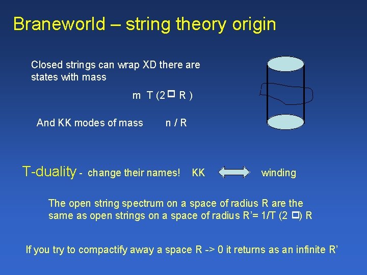 Braneworld – string theory origin Closed strings can wrap XD there are states with